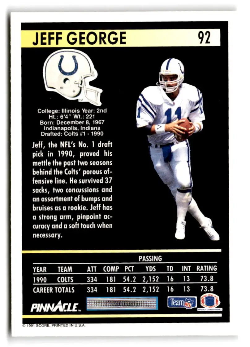 1991 Pinnacle #92 Jeff George - Football Card Single