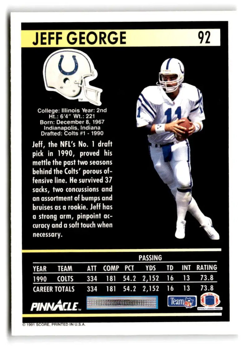 1991 Pinnacle #92 Jeff George - Football Card Single