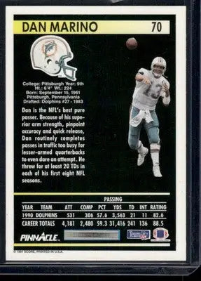 1991 Pinnacle Dan Marino #70 Football - Football Card Single