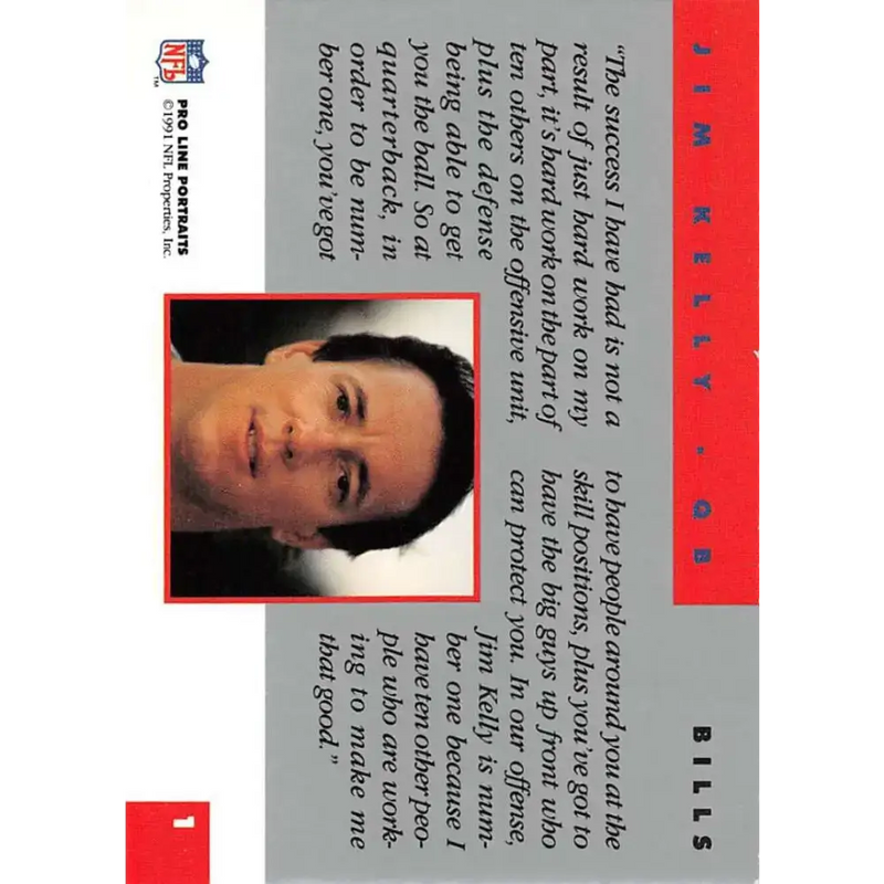 1991 Pro Line Portraits #1 Jim Kelly EX-NM Buffalo Bills Football Card - Football Card Single