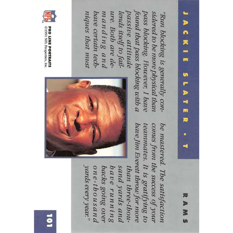 1991 Pro Line Portraits #101 Jackie Slater EX-NM Los Angeles Rams Football Card - Football Card Single
