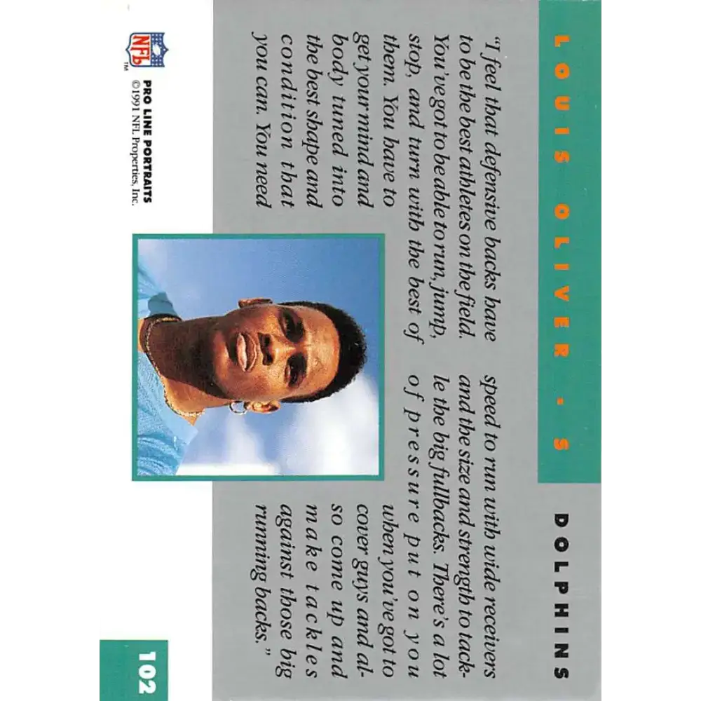 1991 Pro Line Portraits #102 Louis Oliver EX-NM Miami Dolphins Football Card - Football Card Single