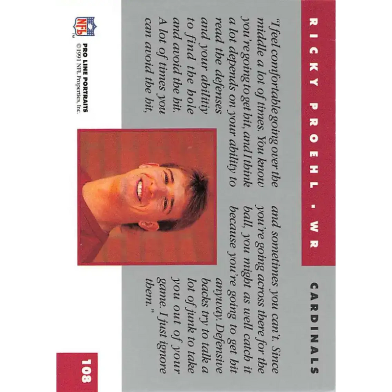1991 Pro Line Portraits #108 Ricky Proehl EX-NM Phoenix Cardinals Football Card - Football Card Single