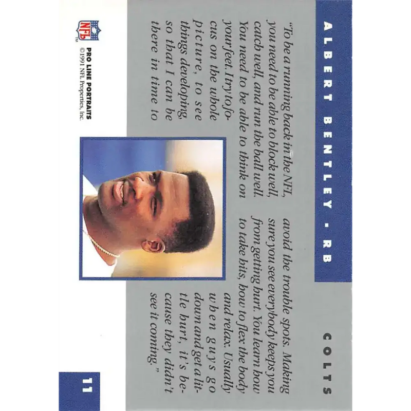 1991 Pro Line Portraits #11 Albert Bentley EX-NM Indianapolis Colts Football Card - Football Card Single