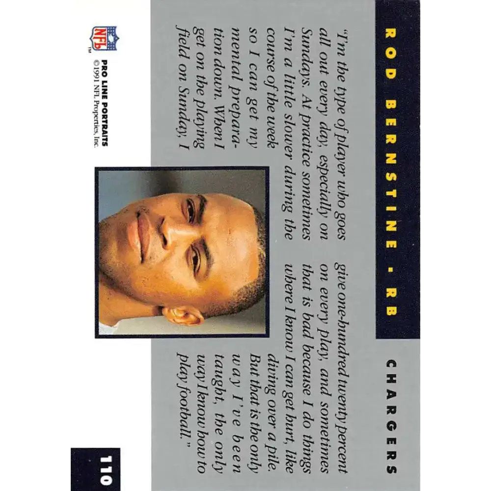 1991 Pro Line Portraits #110 Rod Bernstine EX-NM San Diego Chargers Football Card - Football Card Single