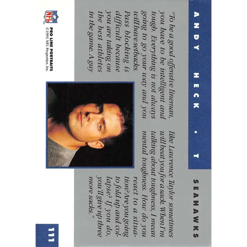 1991 Pro Line Portraits #111 Andy Heck EX-NM Seattle Seahawks Football Card - Football Card Single