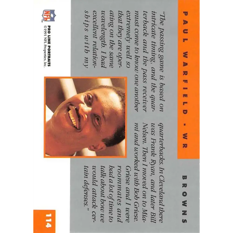 1991 Pro Line Portraits #114 Paul Warfield EX-NM Cleveland Browns Football Card - Football Card Single