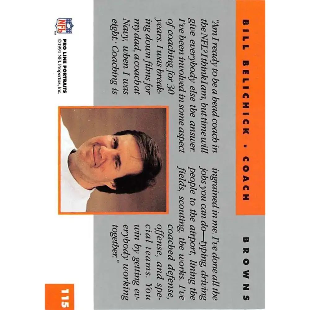 1991 Pro Line Portraits #115 Bill Belichick EX-NM RC Rookie Cleveland Browns Football Card - Football Card Single