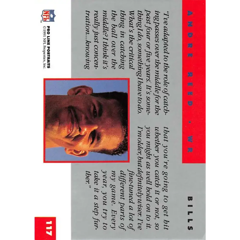 1991 Pro Line Portraits #117 Andre Reed EX-NM Buffalo Bills Football Card - Football Card Single
