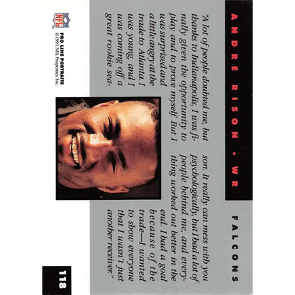 1991 Pro Line Portraits #118 Andre Rison EX-NM Atlanta Falcons Football Card