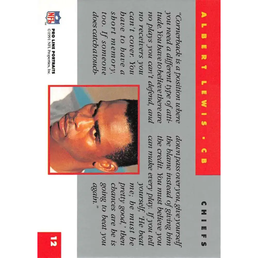 1991 Pro Line Portraits #12 Albert Lewis EX-NM Kansas City Chiefs Football Card - Football Card Single
