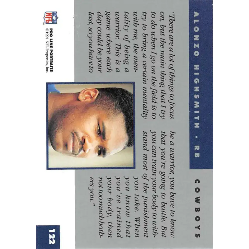 1991 Pro Line Portraits #122 Alonzo Highsmith EX-NM Dallas Cowboys Football Card - Football Card Single