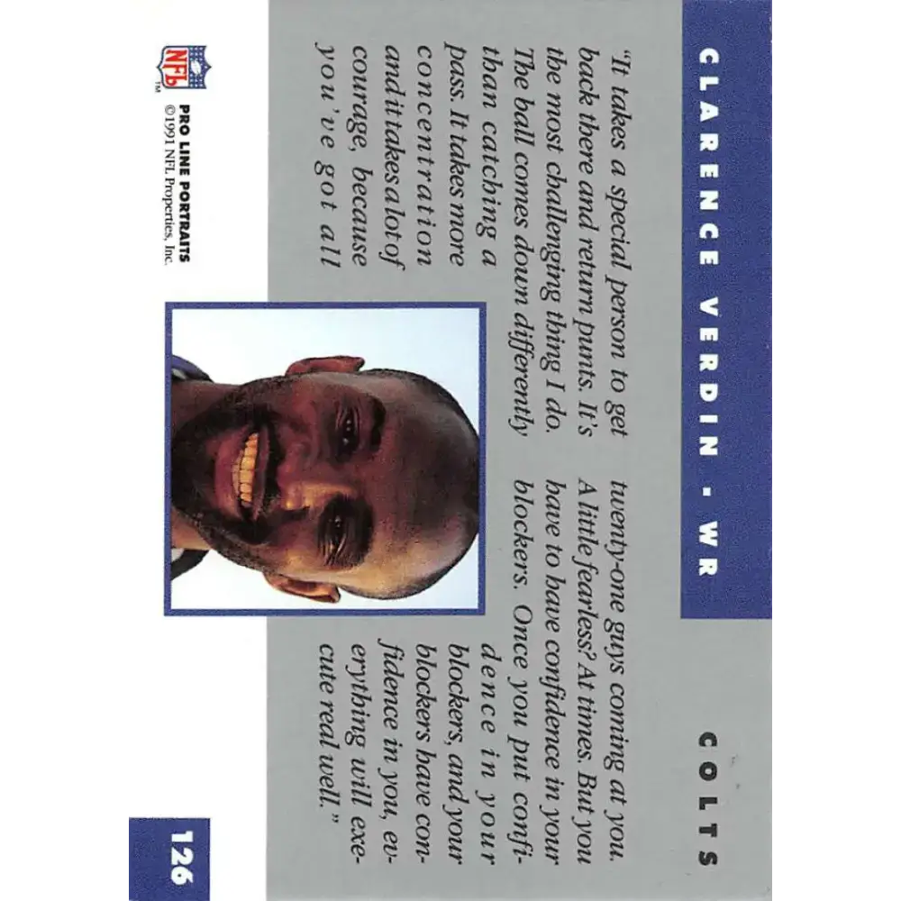 1991 Pro Line Portraits #126 Clarence Verdin EX-NM Indianapolis Colts Football Card - Football Card Single
