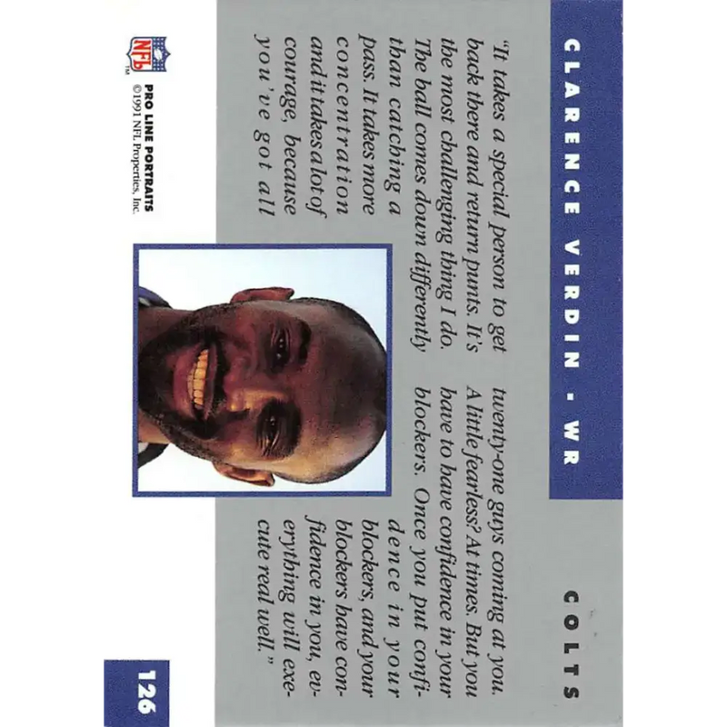1991 Pro Line Portraits #126 Clarence Verdin EX-NM Indianapolis Colts Football Card - Football Card Single
