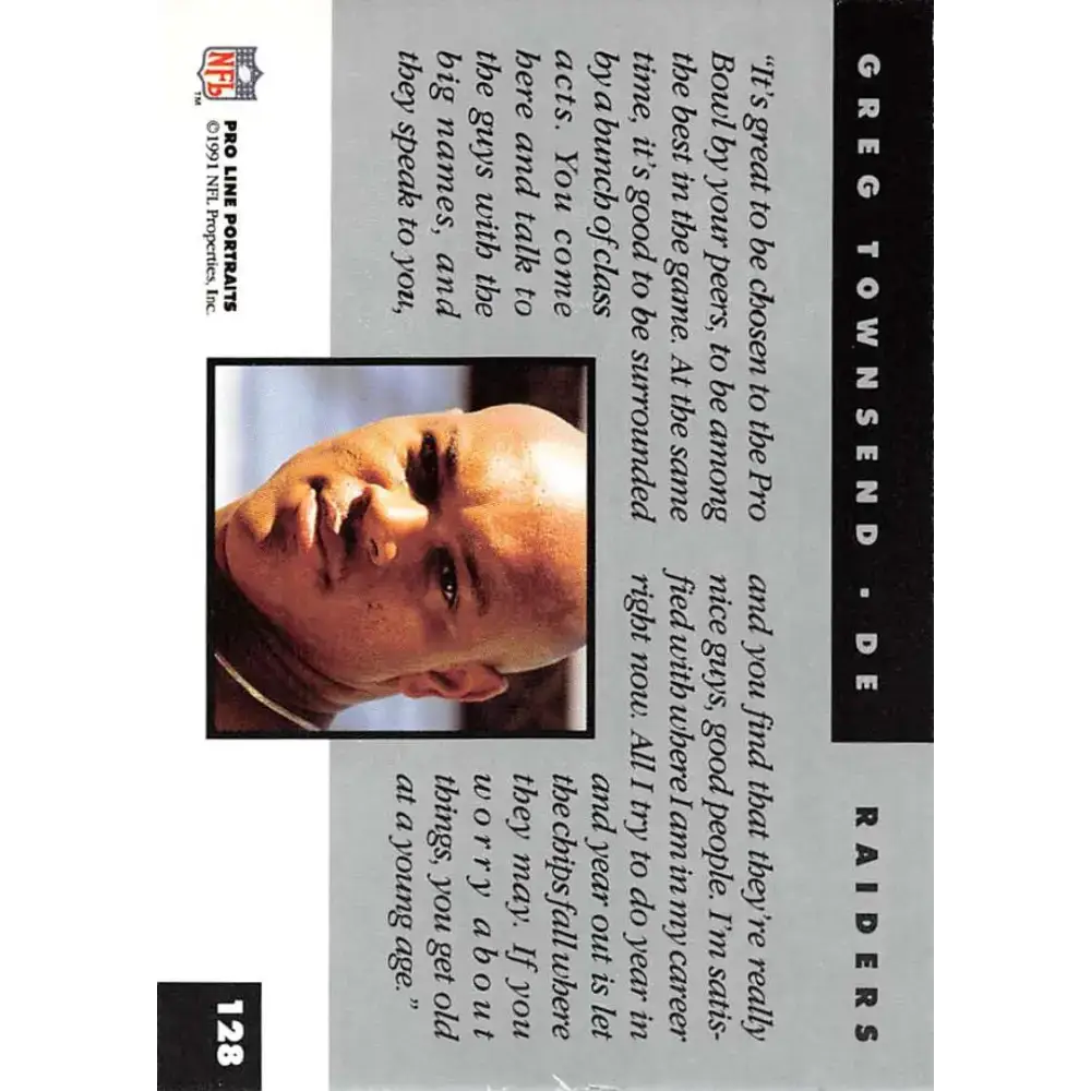 1991 Pro Line Portraits #128 Greg Townsend EX-NM Los Angeles Raiders Football Card - Football Card Single