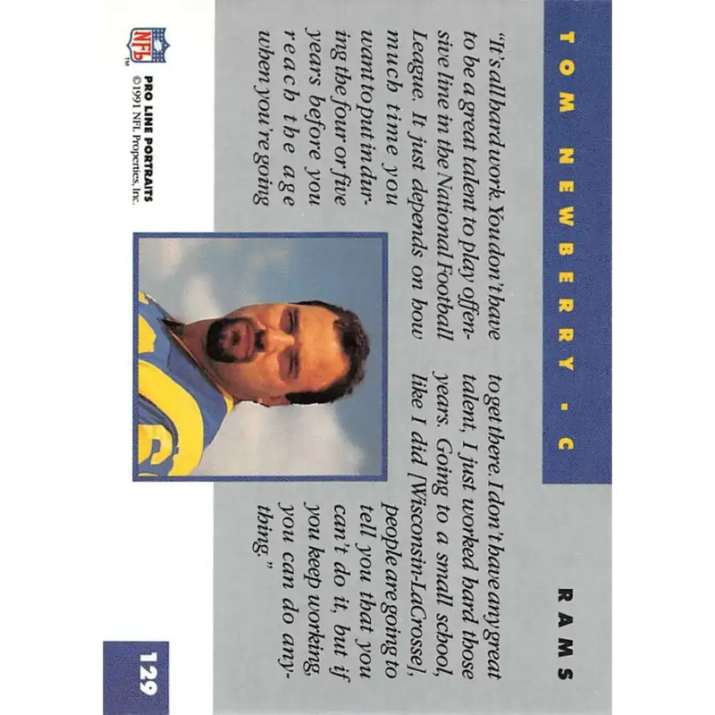 1991 Pro Line Portraits #129 Tom Newberry EX-NM Los Angeles Rams Football Card - Football Card Single