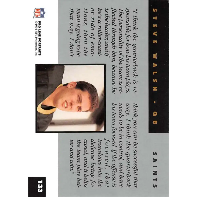 1991 Pro Line Portraits #133 Steve Walsh EX-NM New Orleans Saints Football Card - Football Card Single