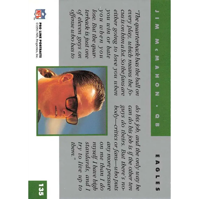 1991 Pro Line Portraits #135 Jim McMahon EX-NM Philadelphia Eagles Football Card - Football Card Single