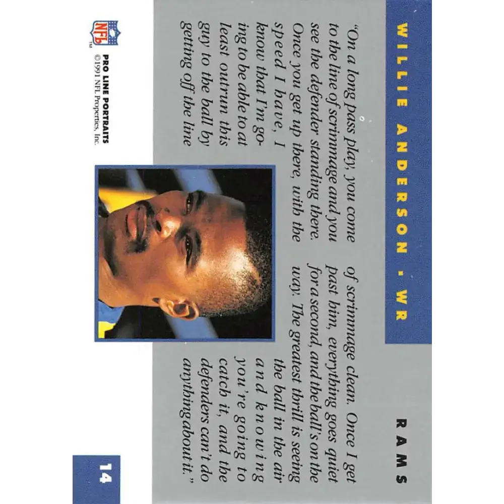 1991 Pro Line Portraits #14 Willie Anderson EX-NM Los Angeles Rams Football Card - Football Card Single