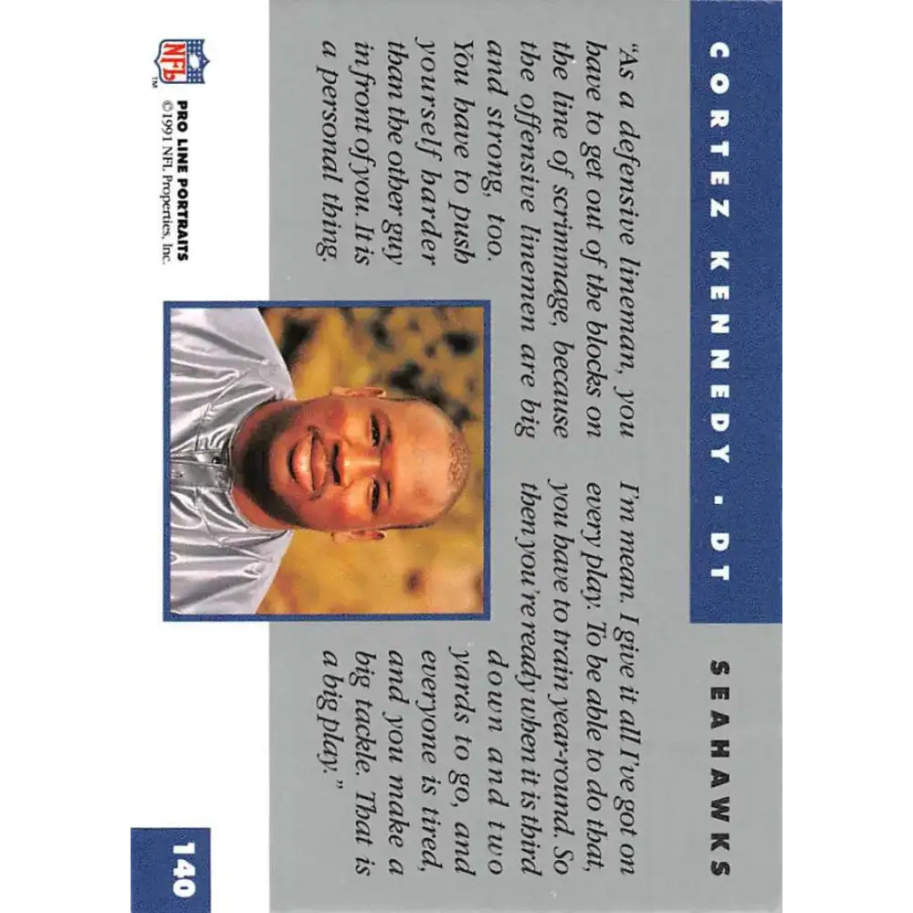 1991 Pro Line Portraits #140 Cortez Kennedy EX-NM Seattle Seahawks Football Card - Football Card Single