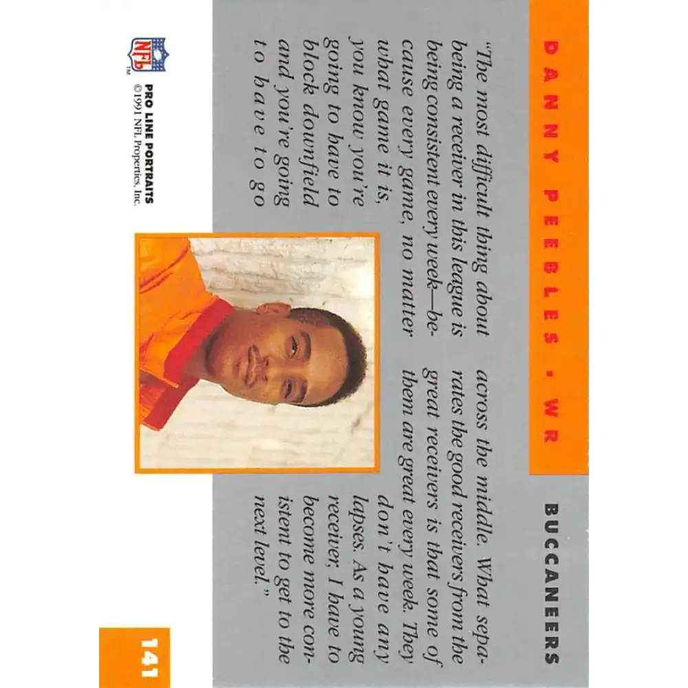 1991 Pro Line Portraits #141 Danny Peebles EX-NM Tampa Bay Buccaneers Football Card - Football Card Single