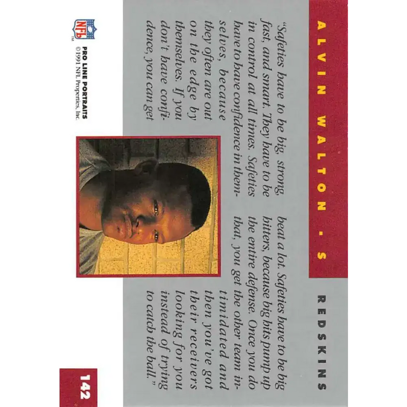 1991 Pro Line Portraits #142 Alvin Walton EX-NM Washington Redskins Football Card - Football Card Single