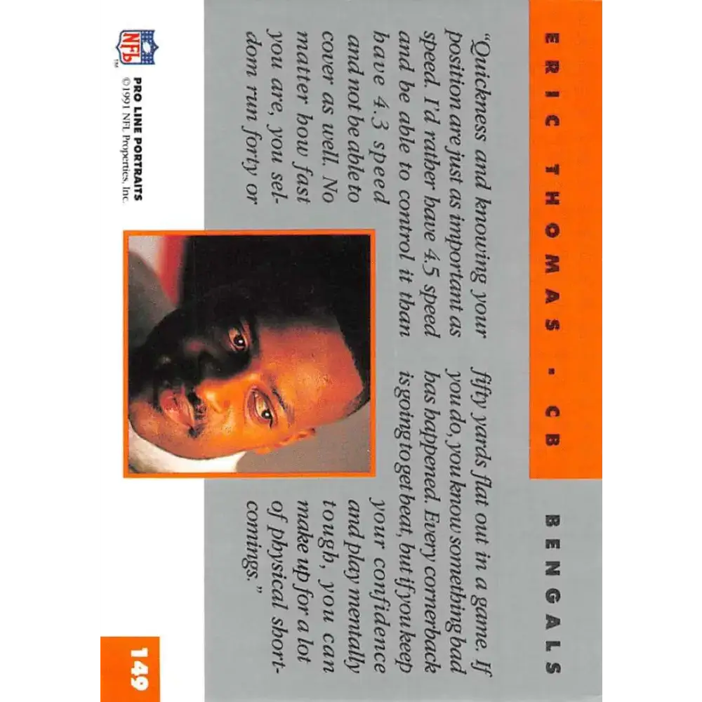 1991 Pro Line Portraits #149 Eric Thomas EX-NM Cincinnati Bengals Football Card - Football Card Single