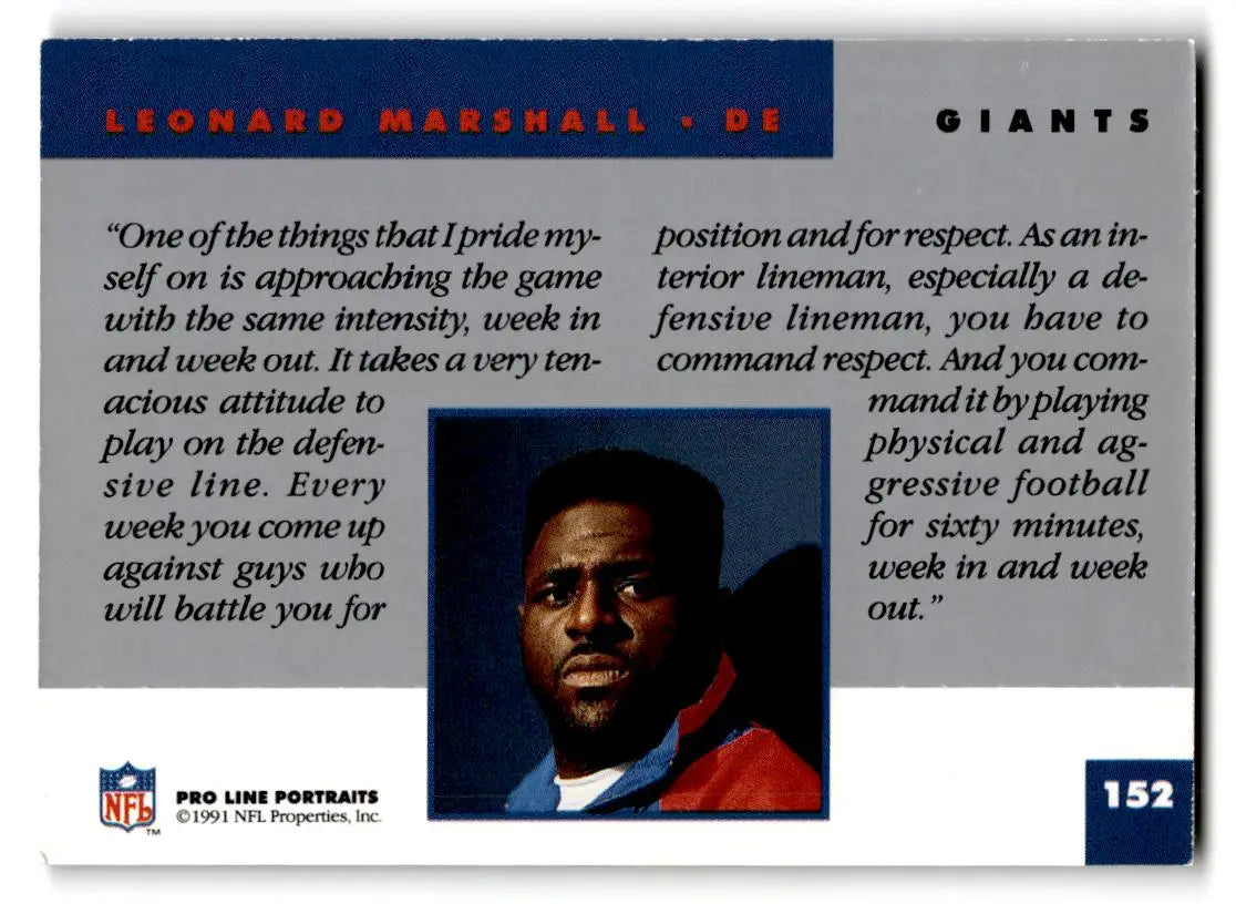 1991 Pro Line Portraits #152 Leonard Marshall - Football Card Single