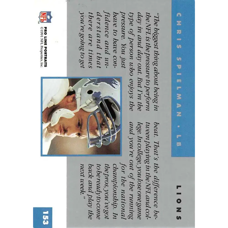 1991 Pro Line Portraits #153 Chris Spielman EX-NM Detroit Lions Football Card - Football Card Single