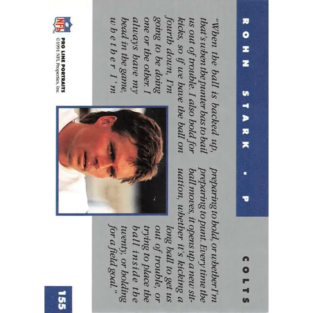 1991 Pro Line Portraits #155 Rohn Stark EX-NM Indianapolis Colts Football Card - Football Card Single