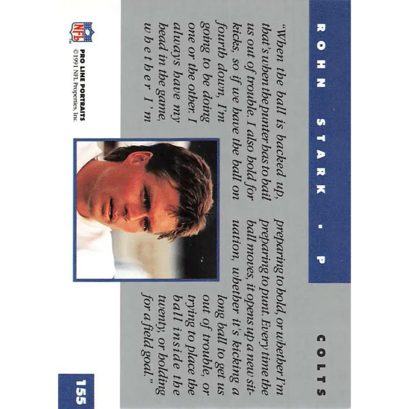 1991 Pro Line Portraits #155 Rohn Stark EX-NM Indianapolis Colts Football Card - Football Card Single