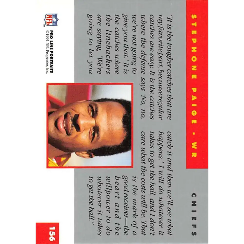 1991 Pro Line Portraits #156 Stephone Paige EX-NM Kansas City Chiefs Football Card - Football Card Single