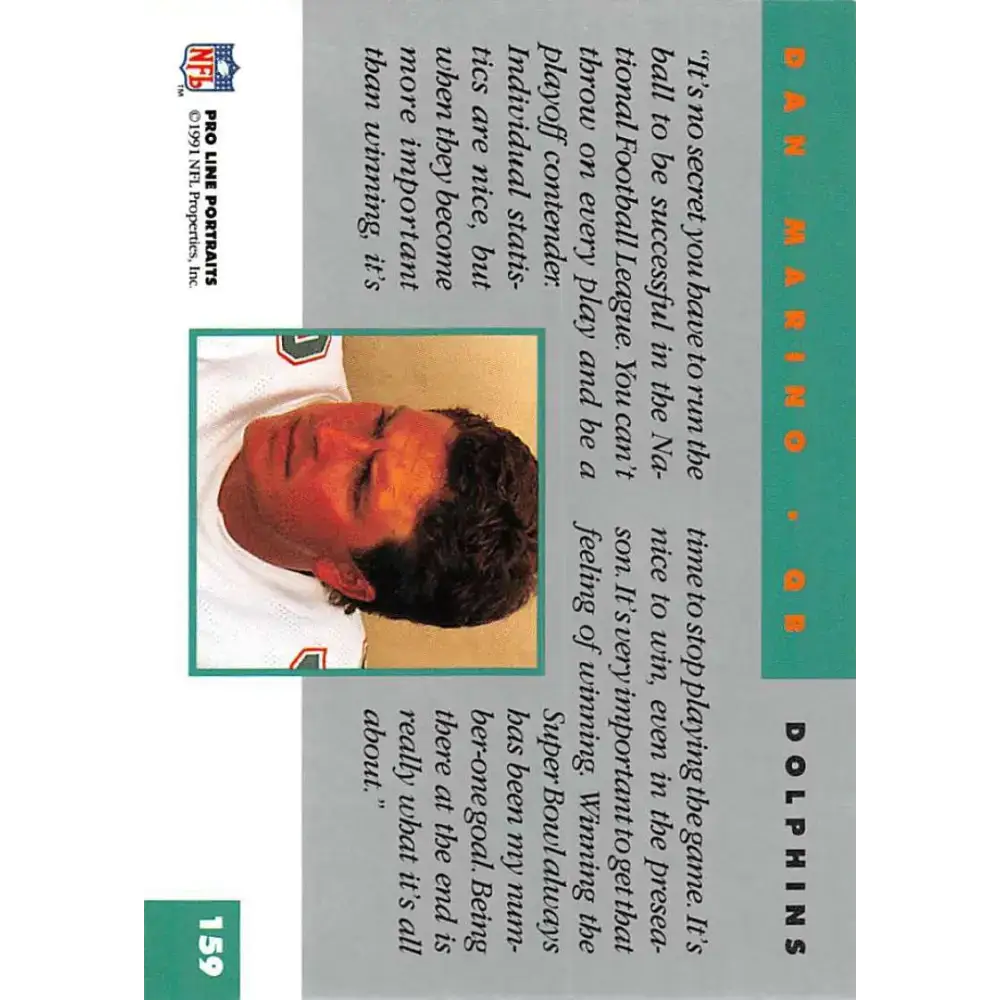 1991 Pro Line Portraits #159 Dan Marino EX-NM Miami Dolphins Football Card - Football Card Single