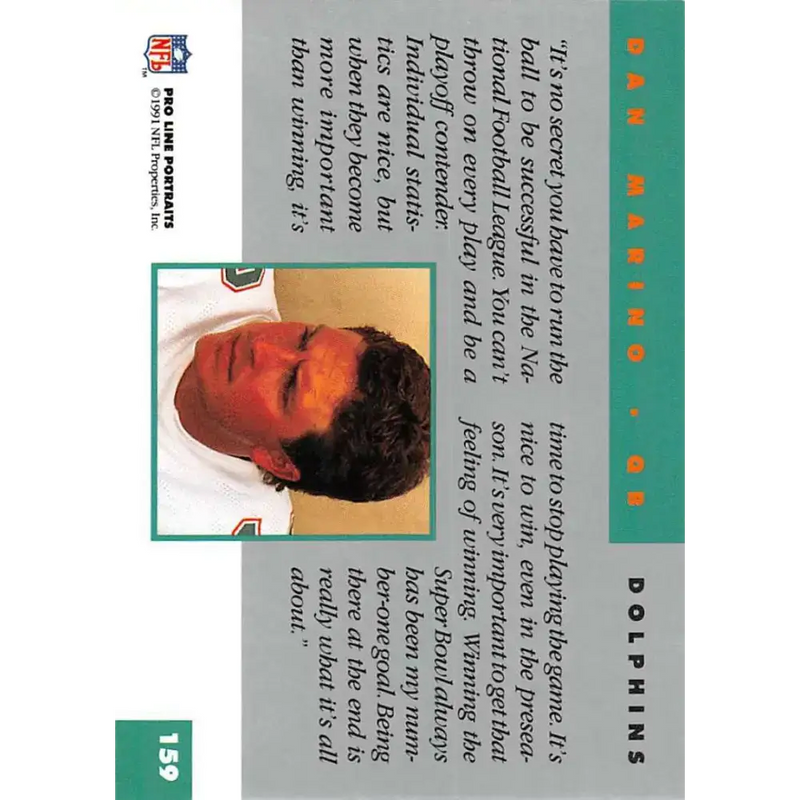 1991 Pro Line Portraits #159 Dan Marino EX-NM Miami Dolphins Football Card - Football Card Single
