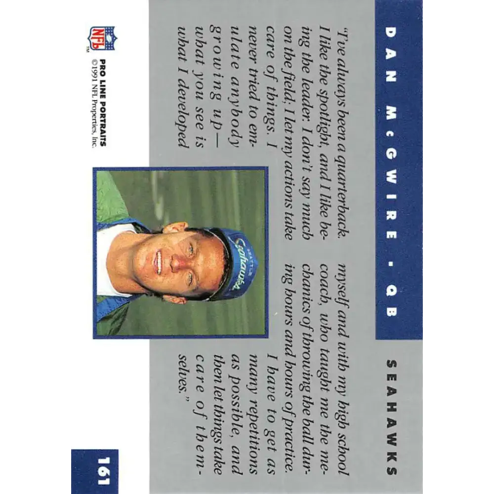 1991 Pro Line Portraits #161 Dan McGwire EX-NM RC Rookie Seattle Seahawks Football Card - Football Card Single