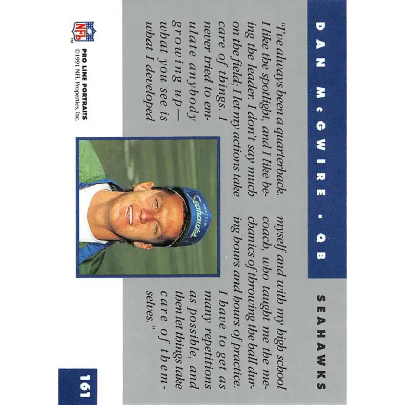 1991 Pro Line Portraits #161 Dan McGwire EX-NM RC Rookie Seattle Seahawks Football Card - Football Card Single