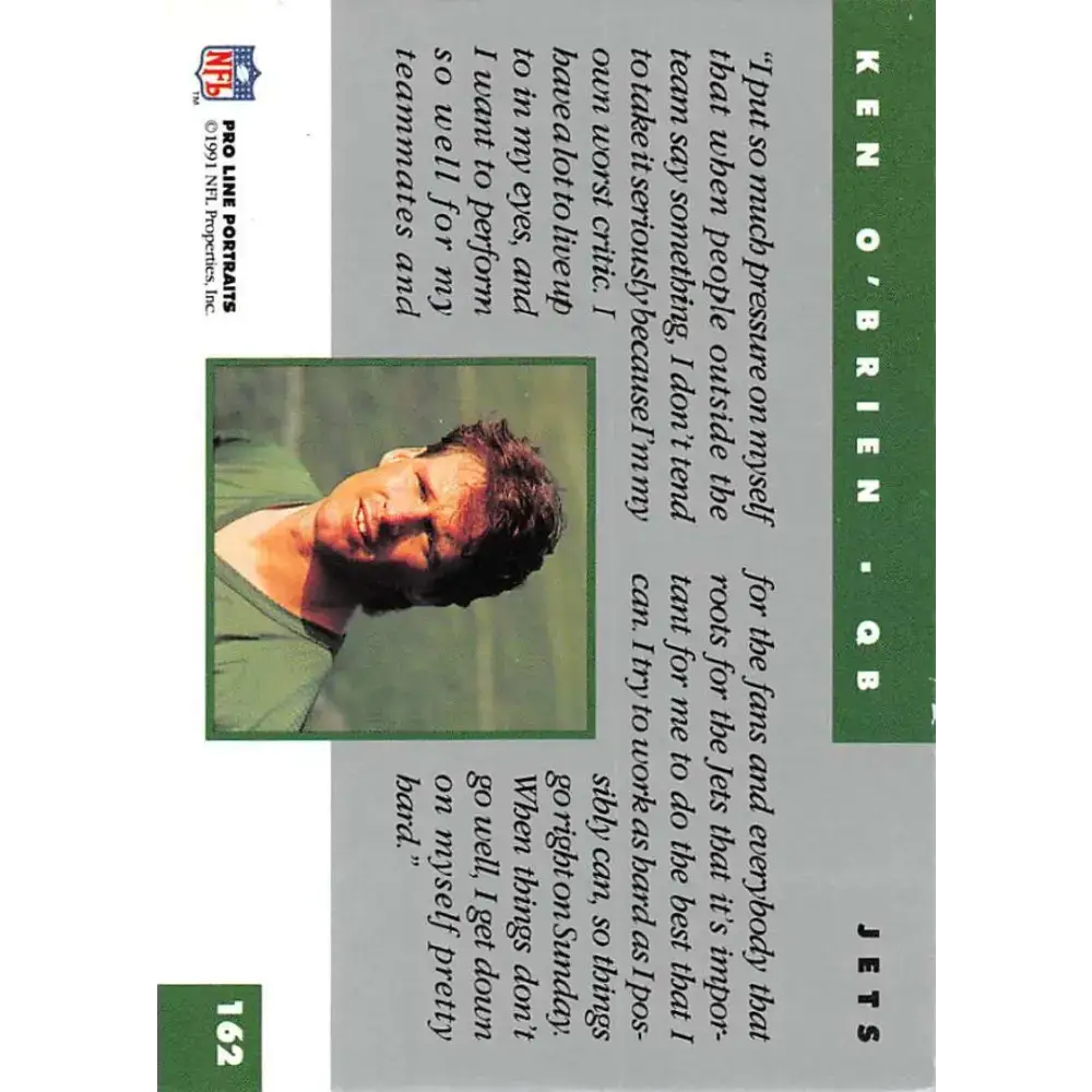 1991 Pro Line Portraits #162 Ken O’Brien EX-NM New York Jets Football Card - Football Card Single