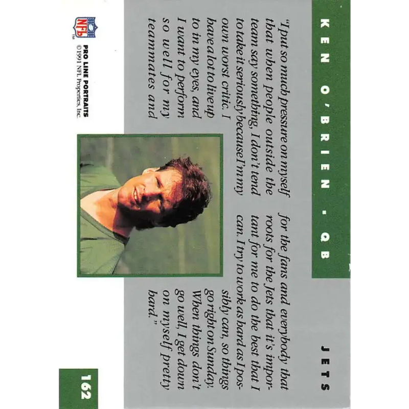 1991 Pro Line Portraits #162 Ken O’Brien EX-NM New York Jets Football Card - Football Card Single