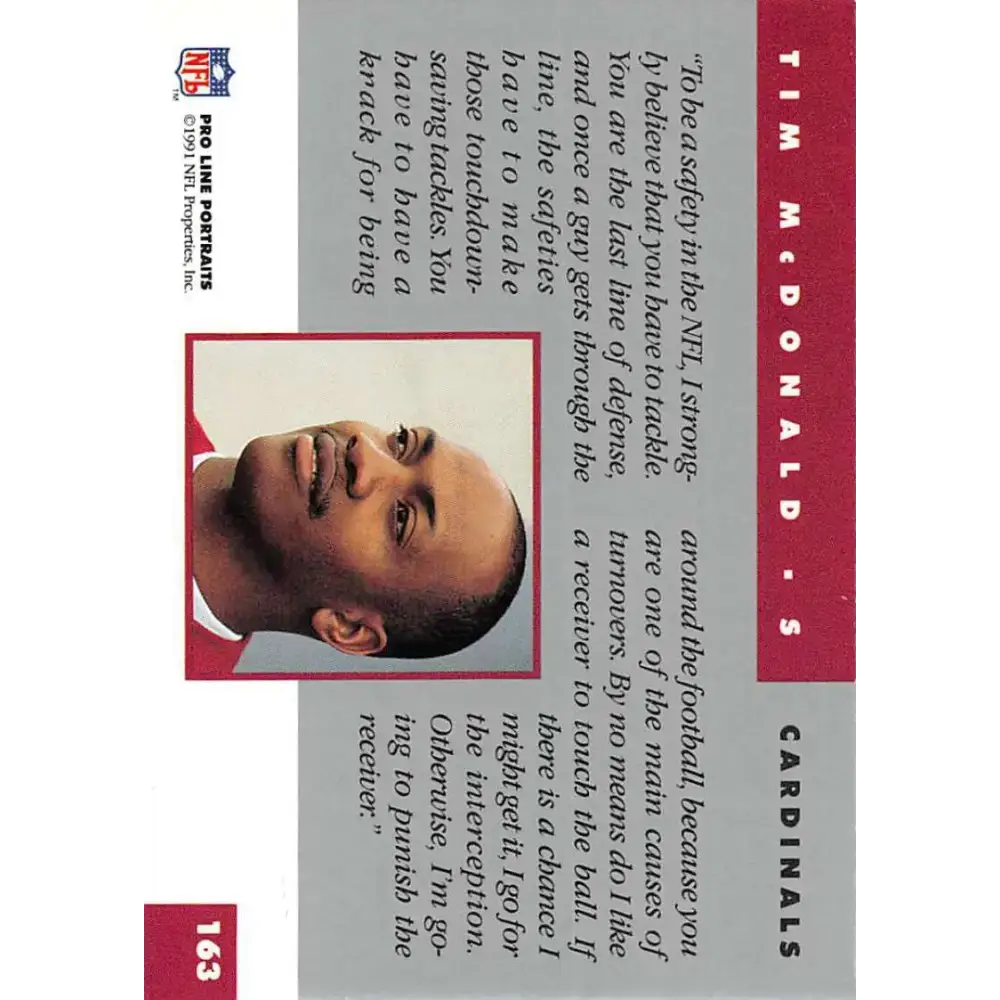 1991 Pro Line Portraits #163 Tim McDonald EX-NM Phoenix Cardinals Football Card - Football Card Single