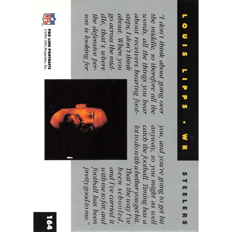 1991 Pro Line Portraits #164 Louis Lipps EX-NM Pittsburgh Steelers Football Card - Football Card Single