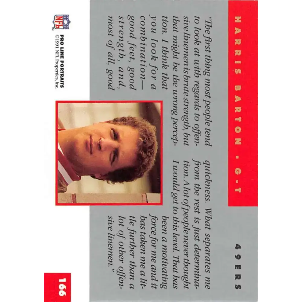 1991 Pro Line Portraits #166 Harris Barton EX-NM San Francisco 49ers Football Card - Football Card Single