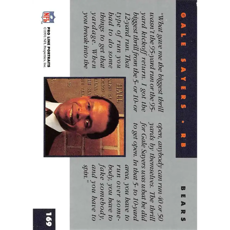 1991 Pro Line Portraits #169 Gale Sayers EX-NM Chicago Bears Football Card - Football Card Single