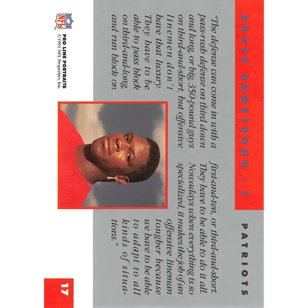 1991 Pro Line Portraits #17 Bruce Armstrong EX-NM New England Patriots Football Card - Football Card Single