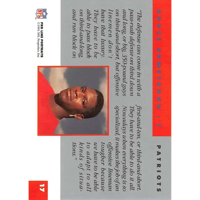 1991 Pro Line Portraits #17 Bruce Armstrong EX-NM New England Patriots Football Card - Football Card Single