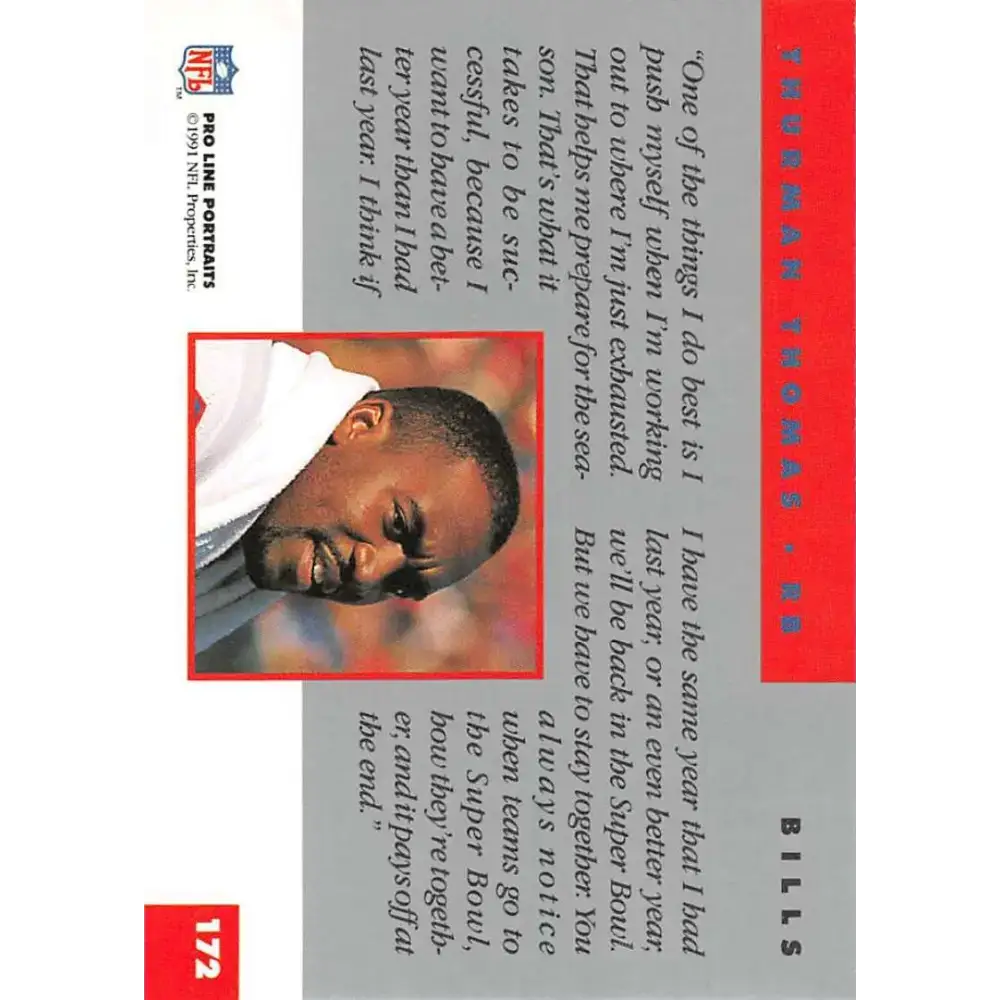 1991 Pro Line Portraits #172 Thurman Thomas EX-NM Buffalo Bills Football Card - Football Card Single
