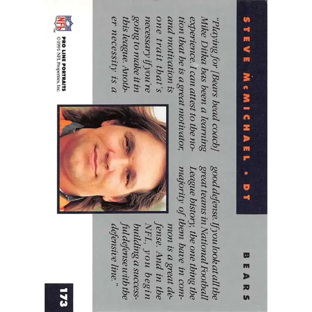 1991 Pro Line Portraits #173 Steve McMichael EX-NM Chicago Bears Football Card - Football Card Single