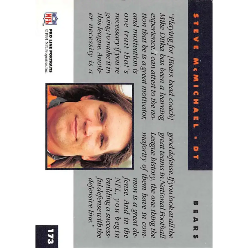 1991 Pro Line Portraits #173 Steve McMichael EX-NM Chicago Bears Football Card - Football Card Single