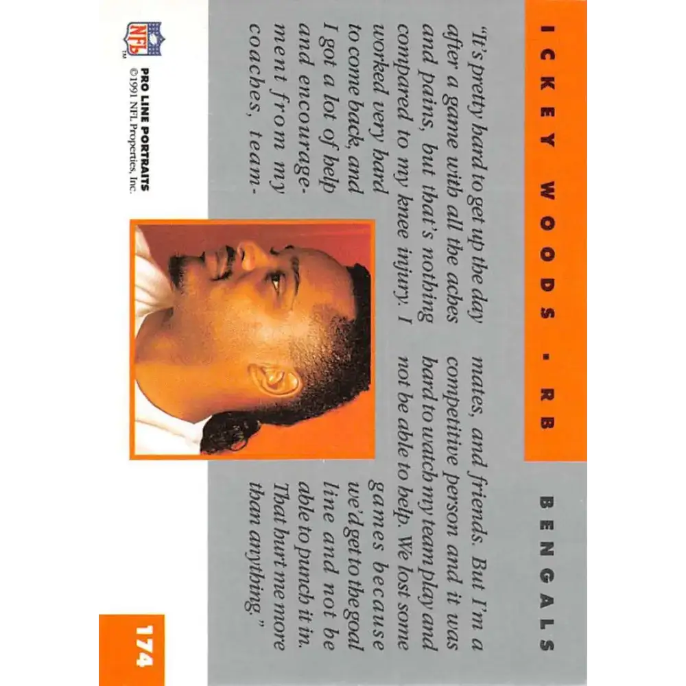 1991 Pro Line Portraits #174 Ickey Woods EX-NM Cincinnati Bengals Football Card - Football Card Single