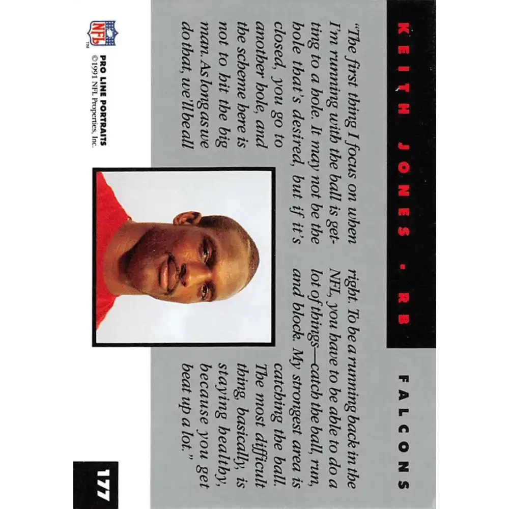 1991 Pro Line Portraits #177 Keith Jones EX-NM Atlanta Falcons Football Card - Football Card Single