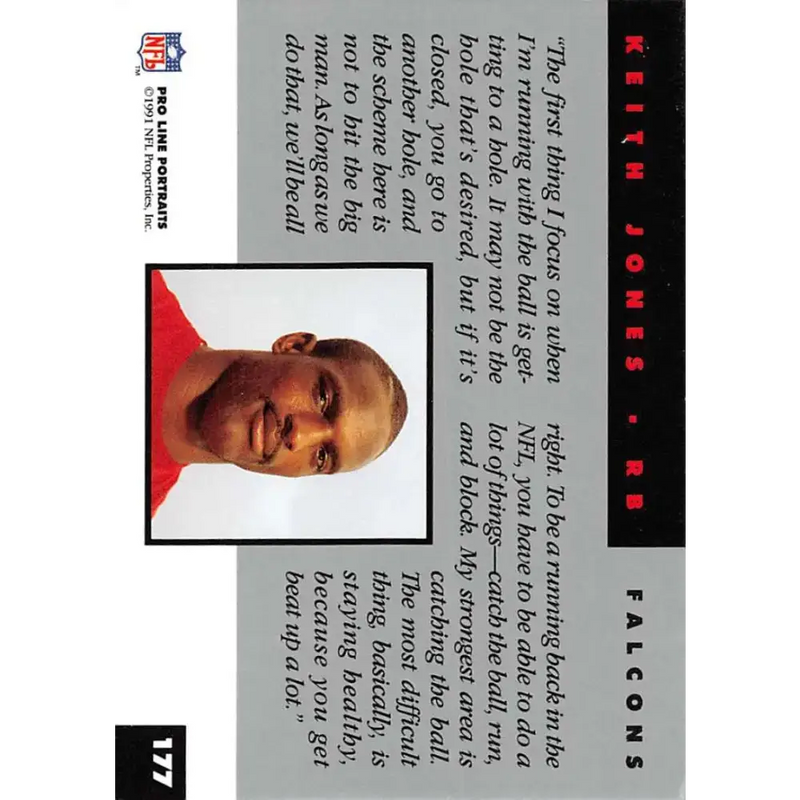 1991 Pro Line Portraits #177 Keith Jones EX-NM Atlanta Falcons Football Card - Football Card Single